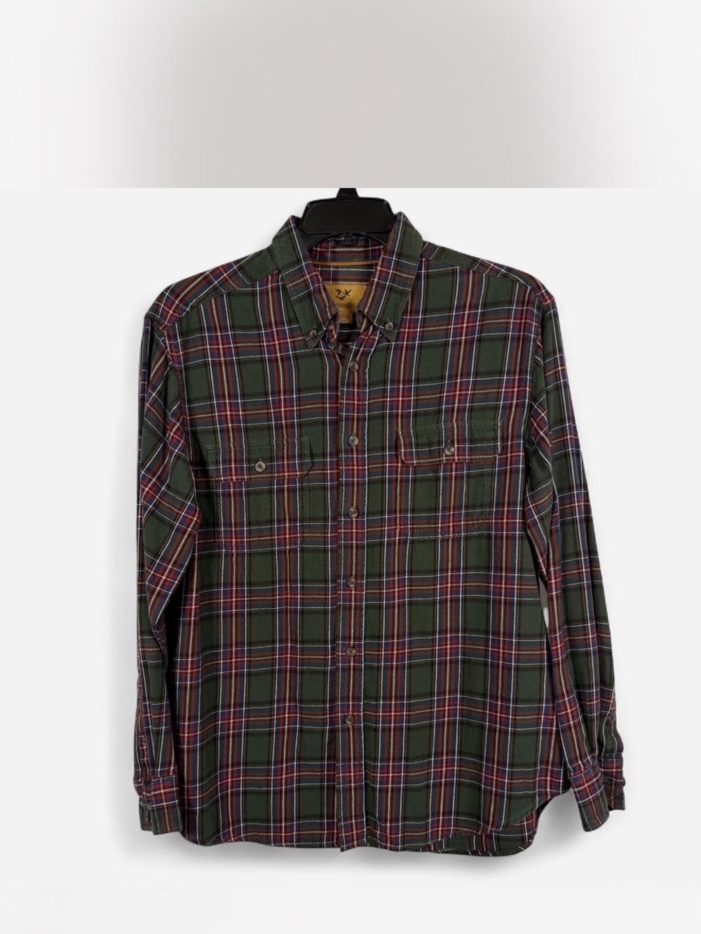 Outdoor Life Men’s Green Plaid Button-Down Shirt with Red and Navy Accents